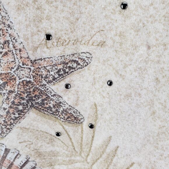 Studio Collection Light Brown Sea Shells 100%Cotton Top Size L - Picture 9 of 12